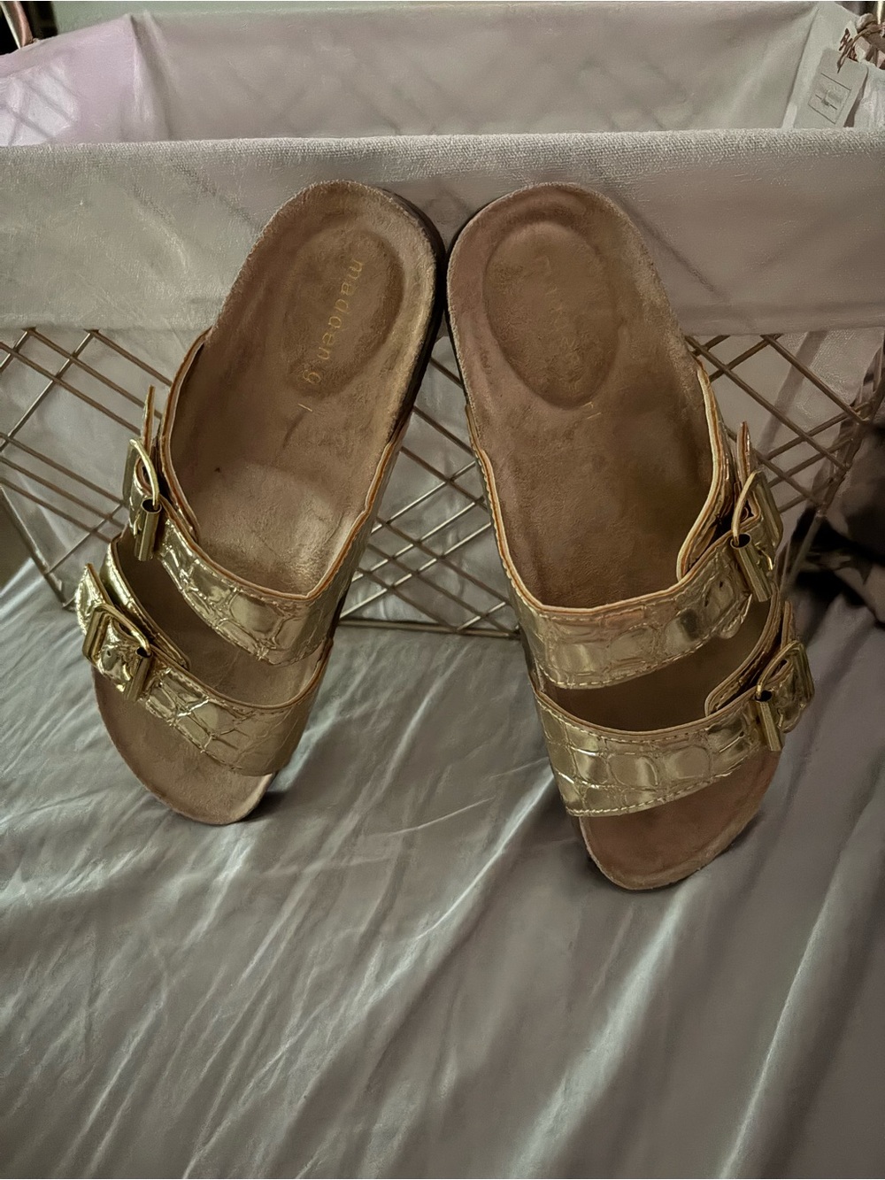 Madden Girl Metallic Gold Double-Buckle Slide Mules Brand new never worn!